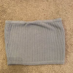 knit strapless light blue top